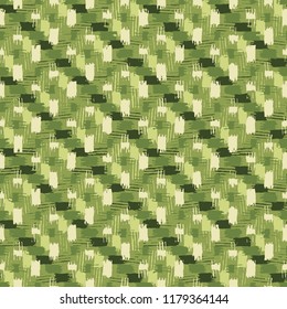 Dappled Green Brush Stroke Checked Motif. Seamless Pattern.