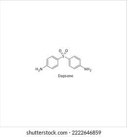 Dapsone flat skeletal molecular structure DHFR inhibitor antibiotic drug used in dihydrofolate, folic acid, dhfr, methotrexate, leprosy treatment. Vector illustration.
