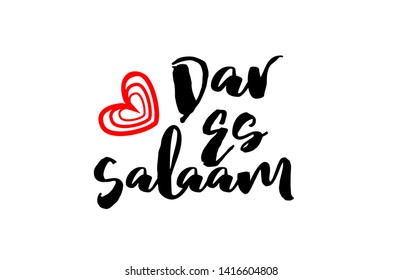 Dar Es Salaam city text with red love heart design for typographic icon design suitable for touristic promotion
