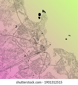 Dar es Salaam, Dar-Es-Salaam, United Republic of Tanzania (TZA) - Urban vector megacity map with parks, rail and roads, highways, minimalist town plan design poster, city center, downtown