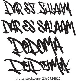 dar es salaam dodoma capital city name of tanzania country digital graffiti art handstyle painting chisel tags one liner color black vector illustration signature symbol