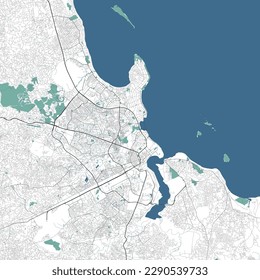 Dar es Salaam Karte, Stadt Tansania. Stadtplan mit Flüssen und Straßen, Parks und Eisenbahnen. Vektorgrafik.