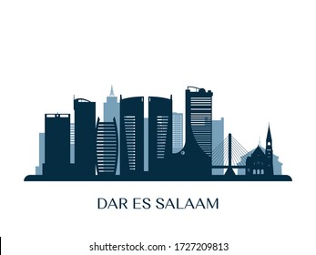 Dar es Salaam skyline, monochrome silhouette. Vector illustration.