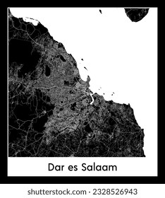 Dar es Salaam Tanzania Africa City map black white vector illustration