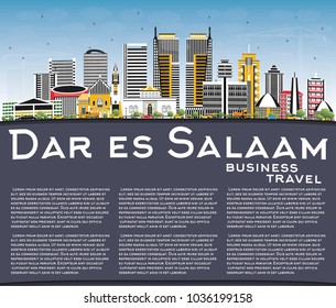 Dar Es Salaam Tanzania City Skyline with Color Buildings, Blue Sky and Copy Space. Vector Illustration. Business Travel and Tourism Concept with Modern Architecture.