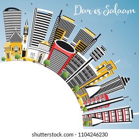 Dar Es Salaam Tanzania City Skyline with Color Buildings, Blue Sky and Copy Space. Vector Illustration. Business Travel and Tourism Concept with Modern Architecture.