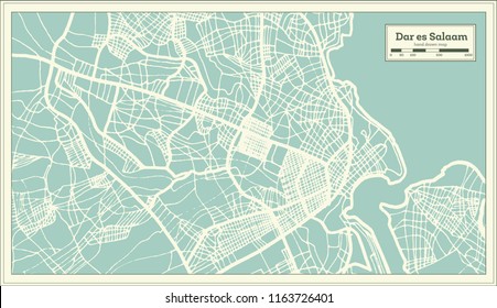 Dar es Salaam Tanzania City Map in Retro Style. Outline Map. Vector Illustration.