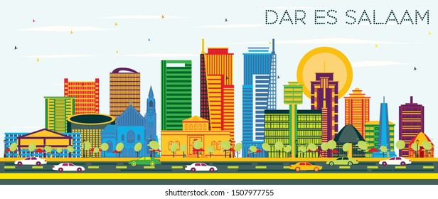 Dar Es Salaam Tansania City Skyline mit Color Buildings und Blue Sky. Vektorgrafik. Business Travel and Tourism Konzept mit moderner Architektur.