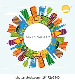 Dar Es Salaam Tanzania City Skyline with Color Buildings, Blue Sky and Copy Space. Vector Illustration. Business Travel and Tourism Concept with Modern Architecture.