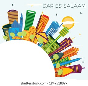 Dar Es Salaam Tanzania City Skyline with Color Buildings, Blue Sky and Copy Space. Vector Illustration. Business Travel and Tourism Concept with Modern Architecture.