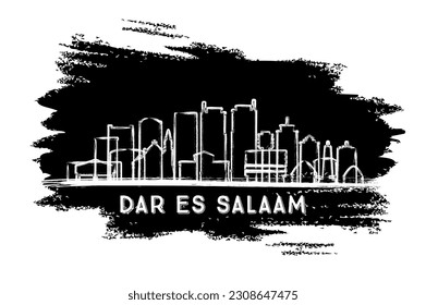 Dar Es Salaam Tansania City Skyline Silhouette. Handgezeichnete Skizze. Business Travel and Tourism Konzept mit moderner Architektur. Vektorgrafik. Dar Es Salaam Stadtlandschaft mit Sehenswürdigkeiten.