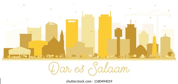 Dar Es Salaam Tanzania Skyline Golden Silhouette. Vector Illustration. Simple Flat Concept for Tourism Presentation, Placard or Web Site. Dar Es Salaam Cityscape with Landmarks.