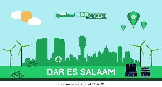 Dar Es Salaam Tanzania skyline silhouette flat design vector, green city concept