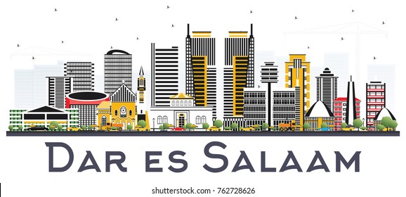 Dar Es Salaam Tanzania Skyline with Color Buildings Isolated on White Background. Vector Illustration. Business Travel and Tourism Concept with Modern Architecture.