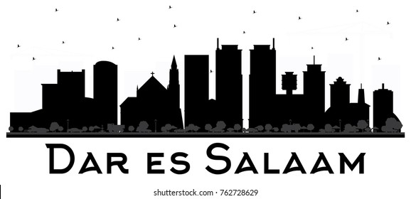 Dar Es Salaam Tanzania Skyline Black and White Silhouette. Vector Illustration. Simple Flat Concept for Tourism Presentation, Placard or Web Site. Business Travel Concept. Cityscape with Landmarks.