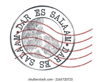 Dar es Salaam, Tansania Stamp Karte Postal. Silhouette Seal Roads und Straßen. Passport Round Design. Vektorsymbol. Design Retro Travel National Symbol.