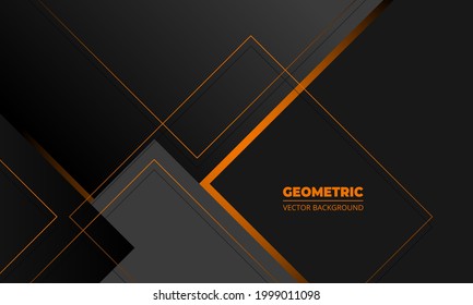 Dar grey business elegance abstract geometric vector background with orange lines. Minimal geometric shapes on dark background. Vector illustration.