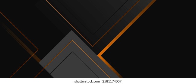 Dar grey business elegance abstract geometric vector background with orange lines. Minimal geometric shapes on dark background. Vector illustration.