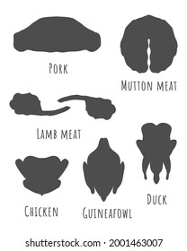 Dar grey poultry and raw meat icons