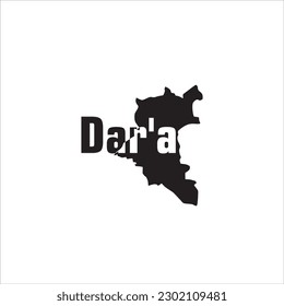 Dar'a map and black lettering design on white background