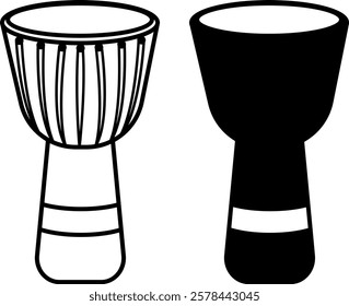 Darbuka Icons. Black and White Vector Icons. Ancient Percussion Musical Instrument, Drum. Brazilian Carnival Concept