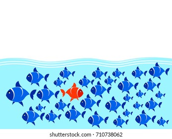 Dare to be different concept, Fearless concept, Confident concept. Group of fish illustration vector eps 10.