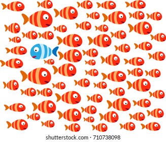 Dare to be different concept, Fearless concept, Confident concept. Group of fish illustration vector eps 10.