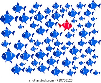 Dare to be different concept, Fearless concept, Confident concept. Group of fish illustration vector eps 10.