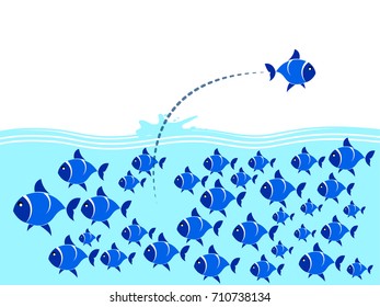 Dare to be different concept, Fearless concept, Confident concept. Group of fish illustration vector eps 10.