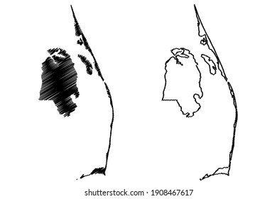 Dare County, North Carolina State (U.S. county, United States of America) map vector illustration, scribble sketch Dare map