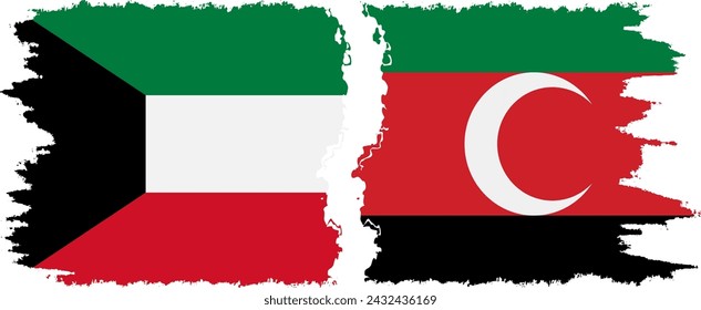 Darfur y Kuwait grunge banderas de conexión, vector