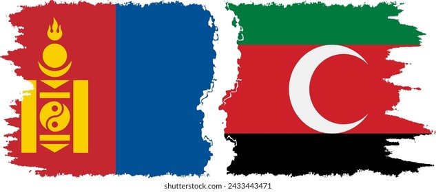 Darfur and Mongolia grunge flags connection, vector