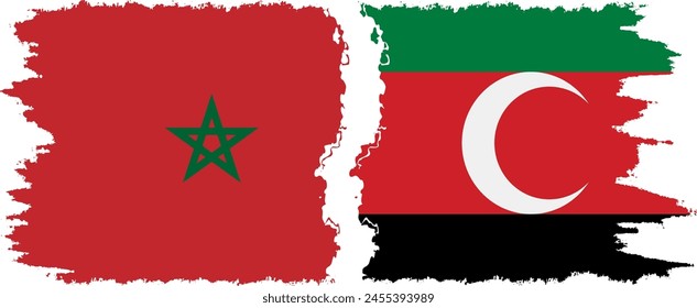 Darfur and Morocco grunge flags connection, vector
