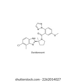 Daridorexant flat skeletal molecular structure Orexin antagonist drug used in Orexin antagonist treatment. Vector illustration.