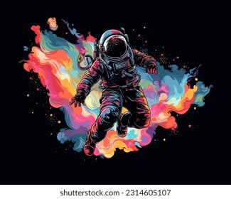 A daring astronaut hovering amongst vibrant nebulae