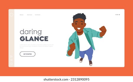 Daring Glance Landing Page Template. Black Man Looking Up, Showing A Positive Yes Gesture, Top View. Male Character's Face Beams With Inspiration. Cartoon People Vector Illustration