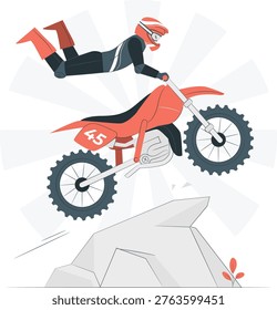 Daring motocross rider performing an impressive mid-air stunt on a dirt bike.