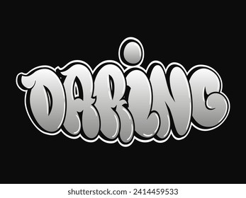 Daring word trippy psychedelic graffiti style letters.Vector hand drawn doodle cartoon logo Daring illustration. Funny cool trippy letters, fashion, graffiti style print for t-shirt, poster 