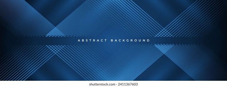 Dark 3d abstract modern background with blue glowing stripes. Futuristic technology concept design for banner, backdrop, wallpaper, cover, presentation background. Vector illustration