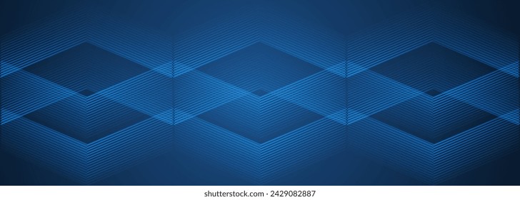 Dark 3d abstract modern background with blue glowing stripes. Futuristic technology concept design for banner, backdrop, wallpaper, cover, presentation background. Vector illustration