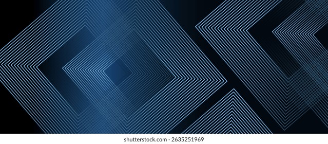 Fundo moderno abstrato 3d escuro com listras brilhantes azuis. Design conceito tecnologia futurista para banner, pano de fundo, papel de parede, capa, fundo da apresentação. Ilustração vetorial