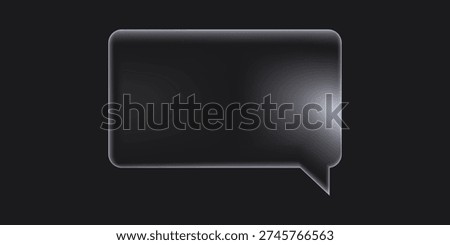 Dark 3d glass morphism chat bubble UI window with transparent glossy effect