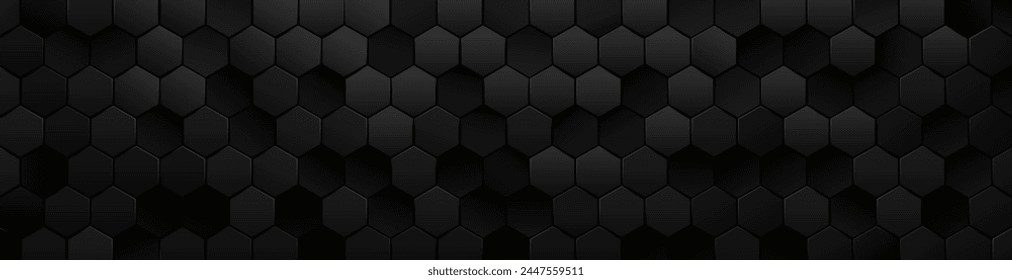 Dark 3d metal carbon background vector. Tech futuristic black hexagon bg