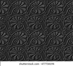 Dark 3D paper art 594 spiral curve round fan leaf
