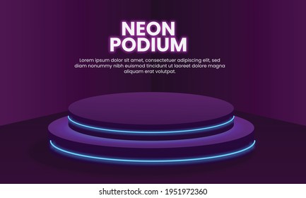 dark 3d realistic vector neon podium with dark background