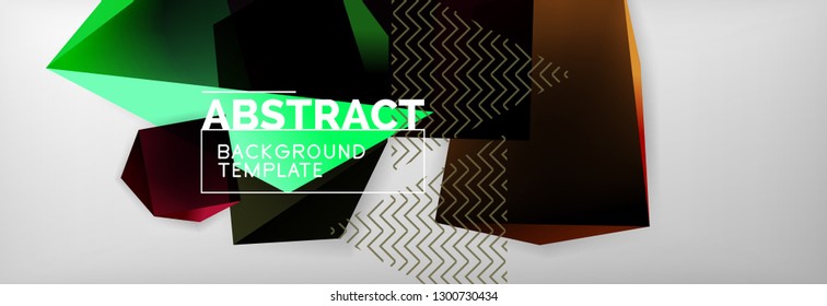 Dark 3d triangular low poly shapes abstract background, vector minimal geometric poster design