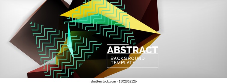 Dark 3d triangular low poly shapes abstract background, vector minimal geometric poster design