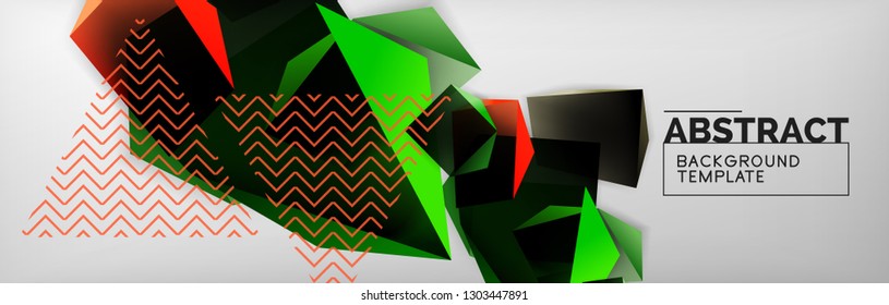 Dark 3d triangular low poly shapes abstract background, vector minimal geometric poster design