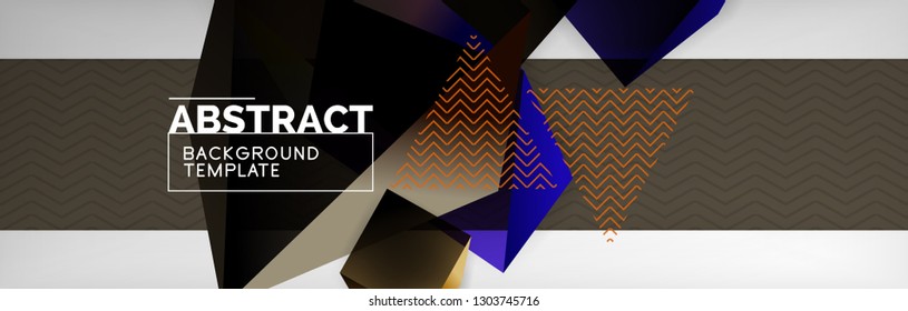 Dark 3d triangular low poly shapes abstract background, vector minimal geometric poster design