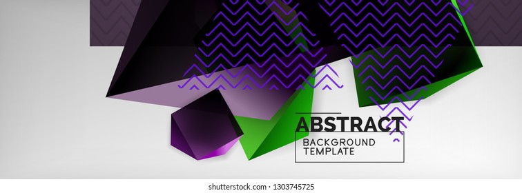 Dark 3d triangular low poly shapes abstract background, vector minimal geometric poster design